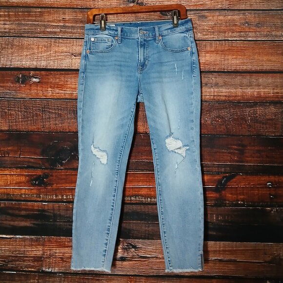 GAP Jeans 29 8 Petite True Skinny Ankle Mid Rise Light Denim Stretch Distressed - Picture 2 of 8